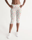 DBS White Floral Women's Mid-Rise Yoga Capri