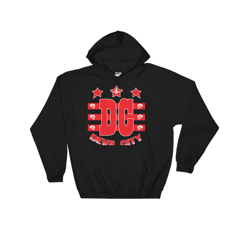 Devil City New Flag Hoodie red & white ink - Designs By Sengbe
